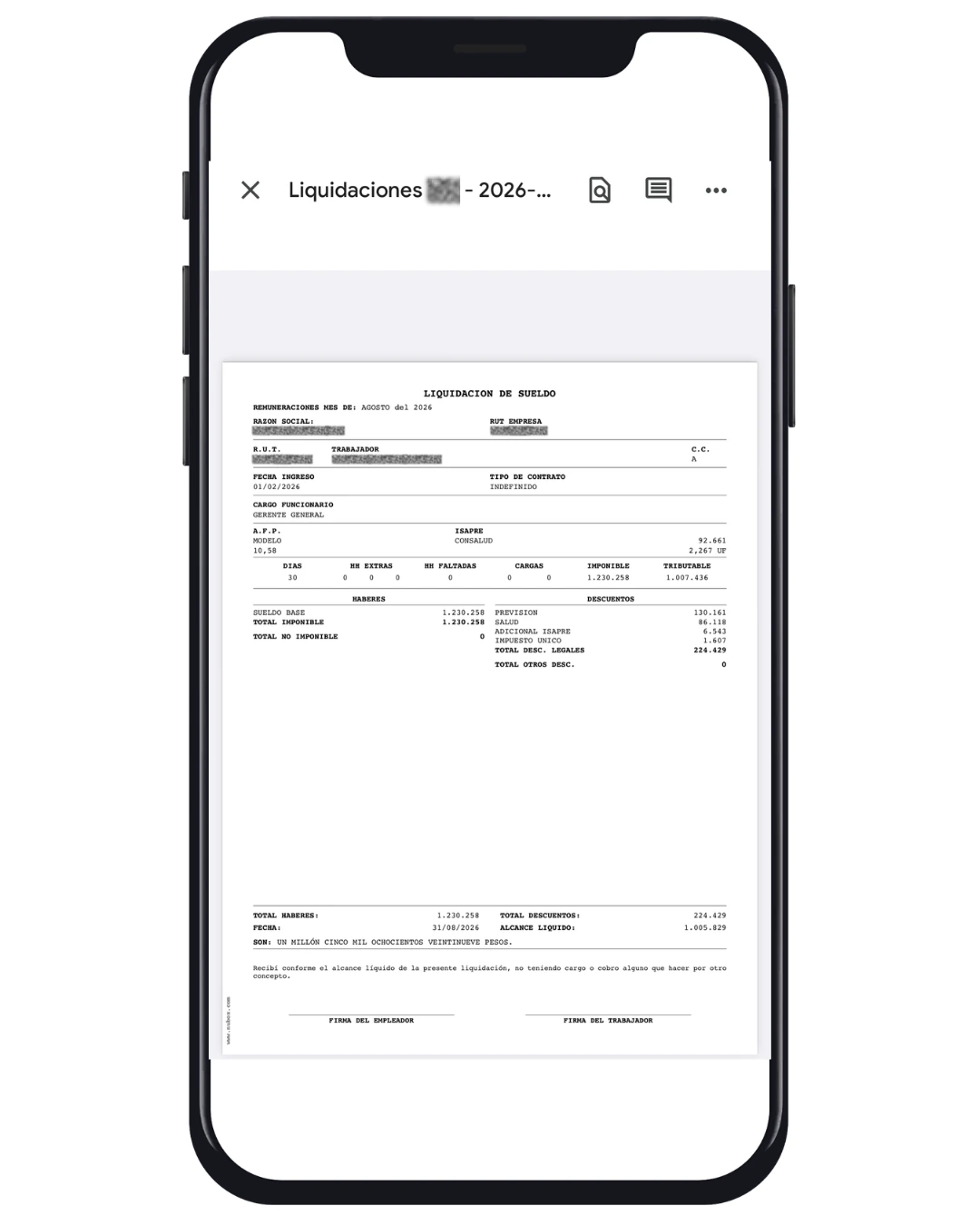 Ejemplo de liquidación de remuneraciones